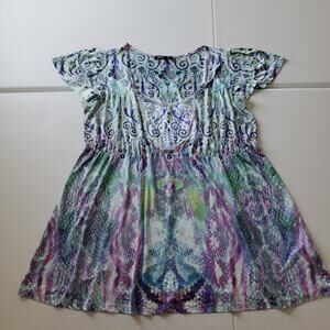 Y2K Whimsy Fairy Witch Top Womens 2X Blue Purple Embellished Boho Tunic Shirt